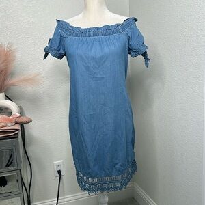 Strapless Chambray Blue Summer Dress American Rag DressOff the Shoulder Casual